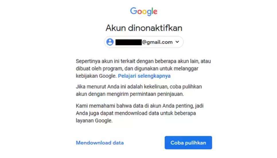 Akun Google saya di nonaktifkan, Adsense pun hilang